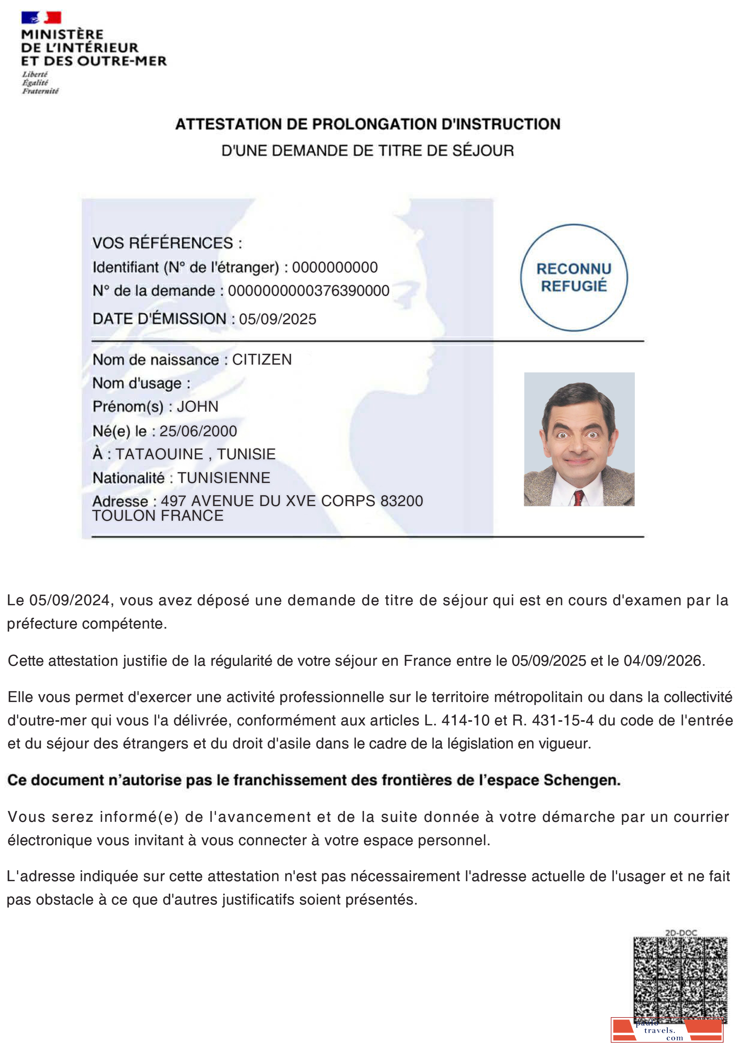 France certificate of extension of instruction